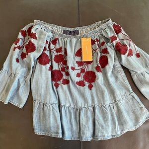 Floral jean off the shoulder boho top